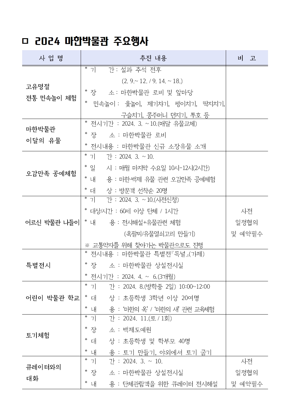 2024년 마한박물관 주요행사계획1