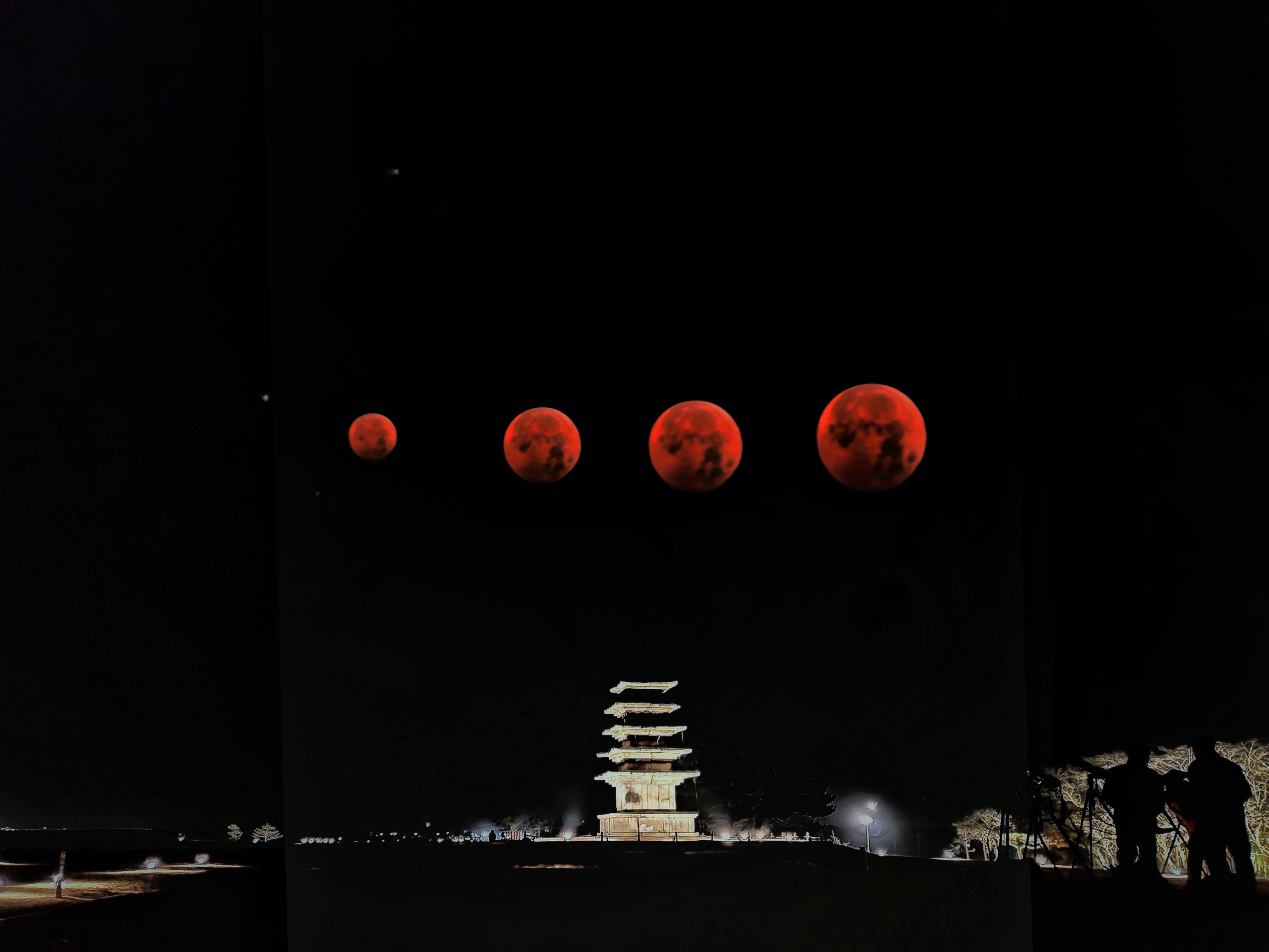 왕궁리오층석탑과 붉은 달